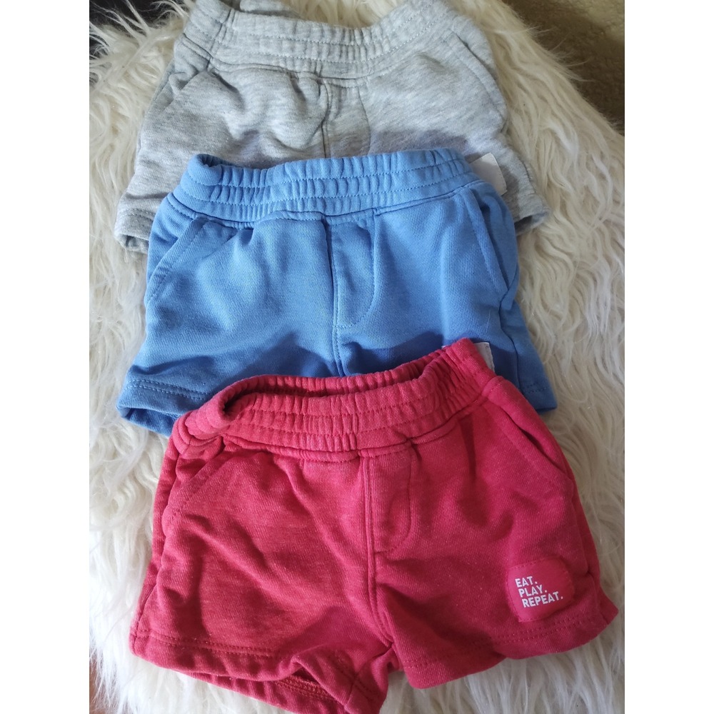 Garanimals Baby Boy Knit Shorts Bundle 3 Pack Grey Blue Red 0-3M